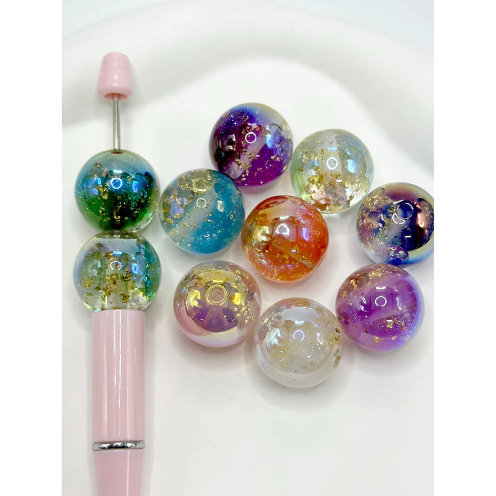 UV Coating Glitter Acrylic Beads with Gold Foil Paper Inside, Random Mix, 16MM