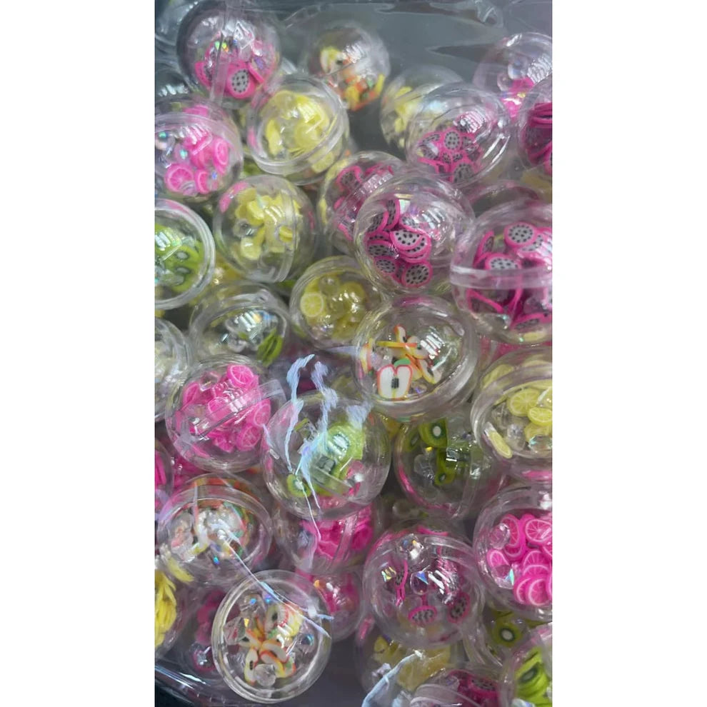 Fruit Beads, Clear Acrylic Beads with Small Fruit Slices Inside, Round Shape, Size 20mm