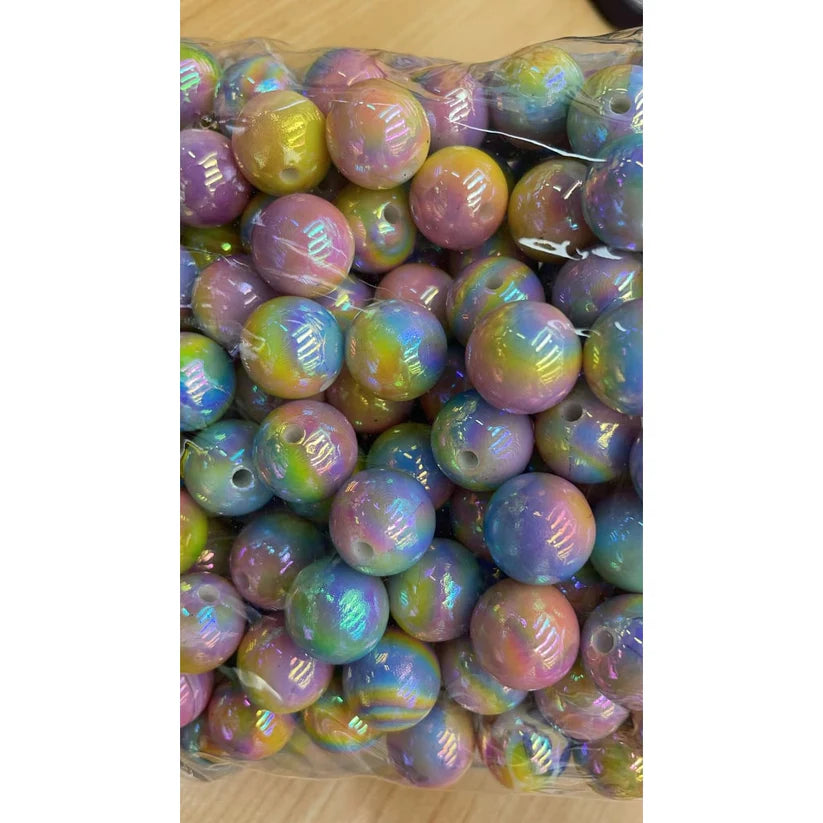 UV Coating Acrylic Beads in Multi-Color Abstarct Design, Random Mix, 16MM